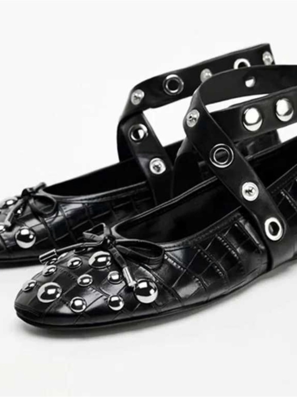 Zara Black Studded Ankle-Strap Ballet Flat